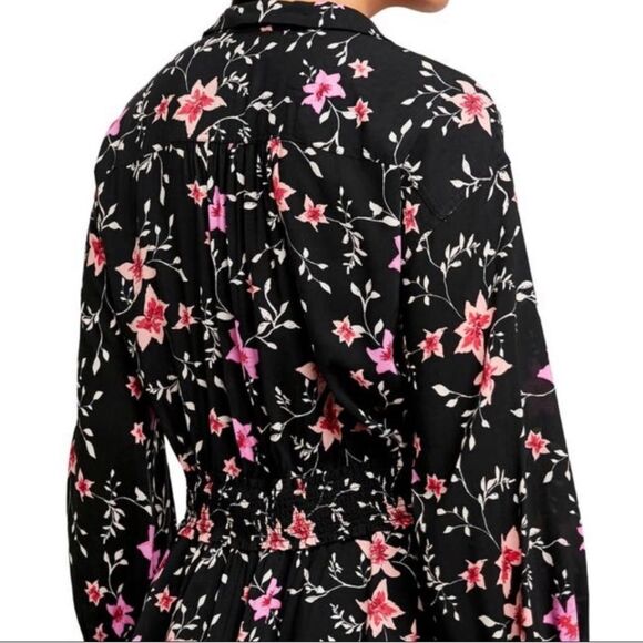 Free People Lighten Up Dress Floral on Black long sleeve with tie waist Sz XS - Picture 7 of 15